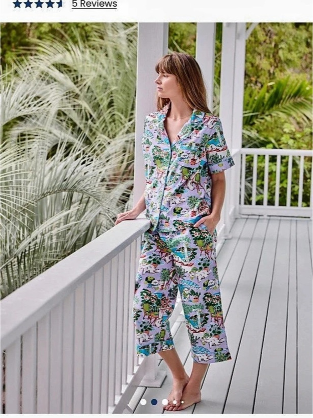 Printfresh PJs Mediterranean Meow Short
Sleeve Top & Cropped Pants Set - L